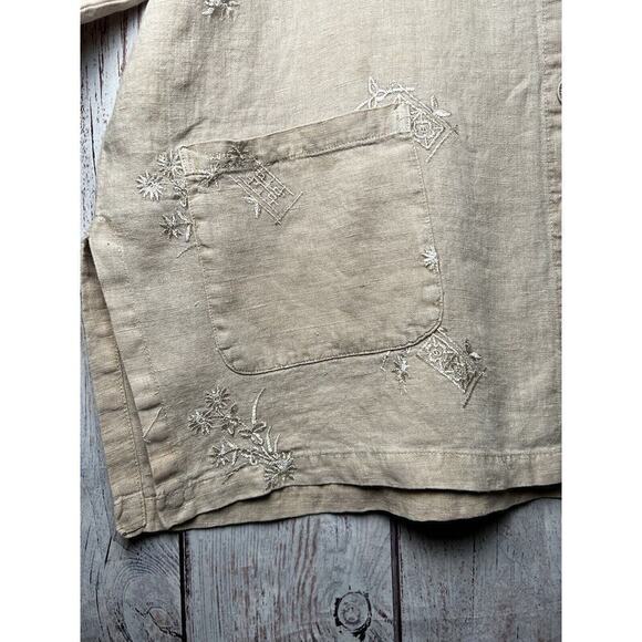 Nu Constructed Women's Vintage 100% Linen Button Down Shirt Tan Size XL - Picture 10 of 13